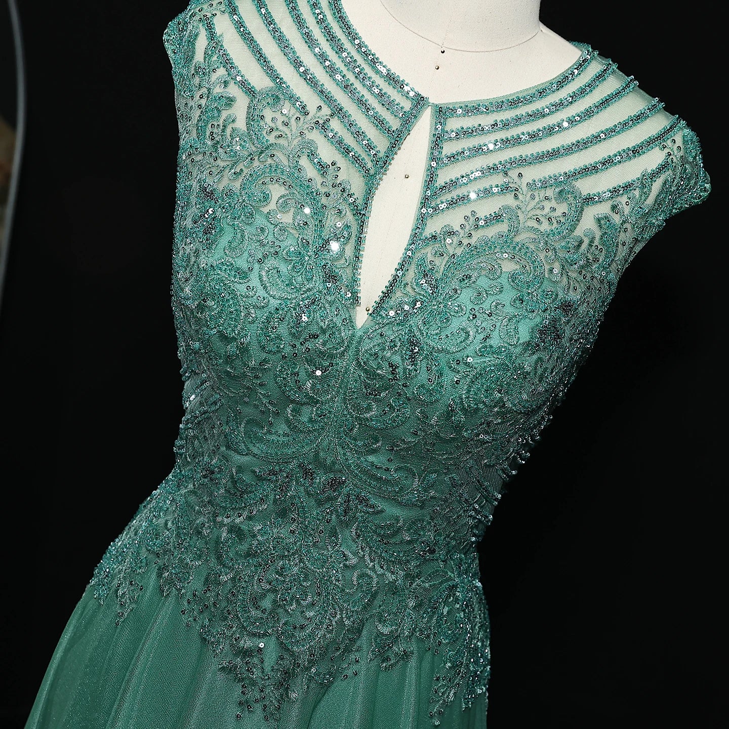 Emery Green Scoop Neck A-Line Prom Dress
