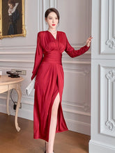 Load image into Gallery viewer, Linda V-neck High Waist Split Midi Dress Female Clothing 3W6504