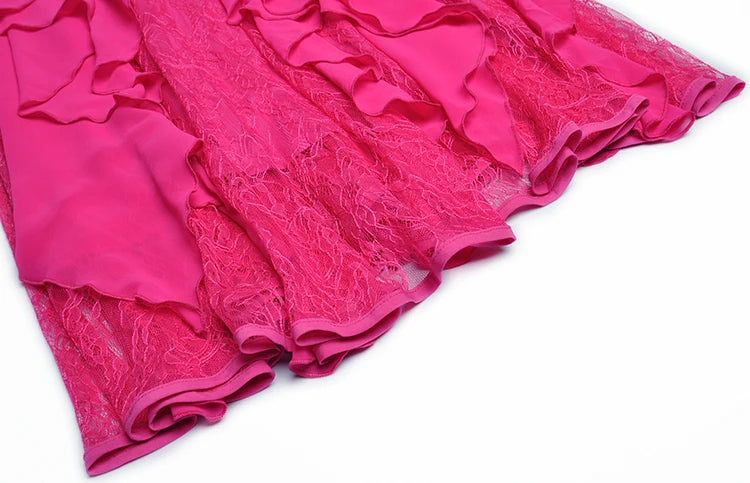 Melissa V Neck Short Sleeve Lace Spliced Ruffle High Waist Slim Dress