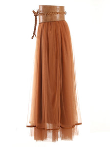 Aubrielle Waistband High Waist Mesh Mid Length Skirt