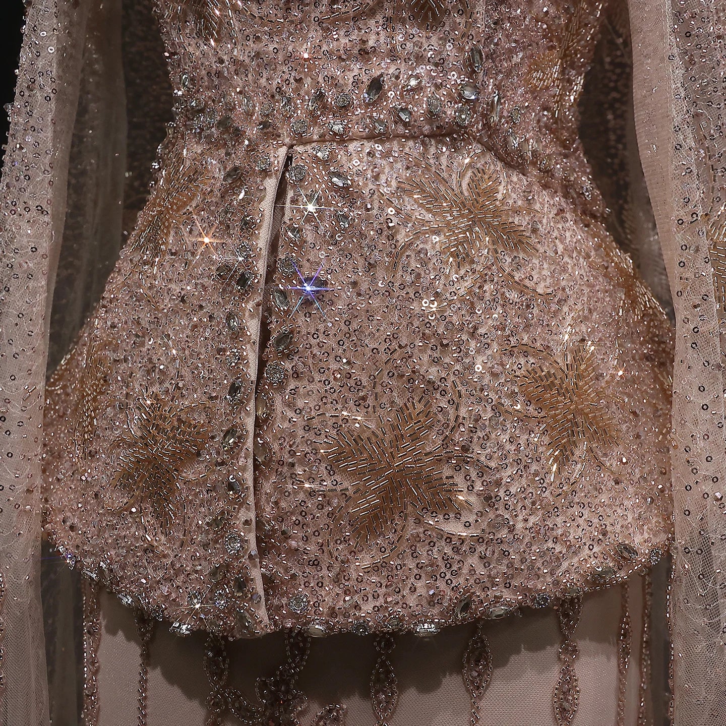 Barbie Elegant Cape Sleeve Evening Dresses Luxury Beaded Gown