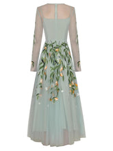 Load image into Gallery viewer, Remi O-Neck Long Sleeve Flowers Embroidery Elegant Party Long Dress