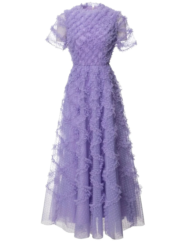 Wrenlee O-Ausschnitt Kurzarm Rüschen Hohe Taille Vintage Party Langes Kleid