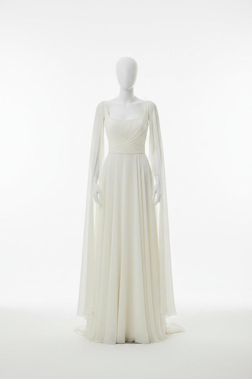 Abby Baby Yellow Satin Evening Dress Square Collar Full Sleeves A Line Prom Gown