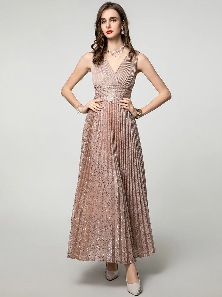 Lila Sequin Pleated Dress