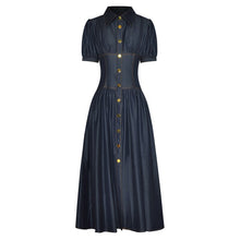 Load image into Gallery viewer, Vita Turn-down Collar Short Sleeve Breasted Slim Vintage Dress