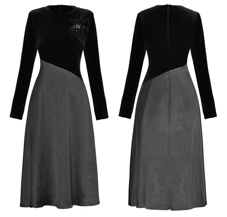 Leah Vintage Velvet Spliced Dress