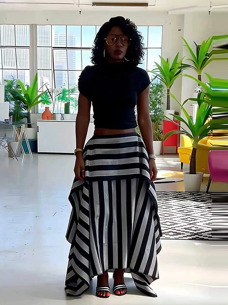 Striped Halter Corset Top Maxi Skirt Two Piece Set