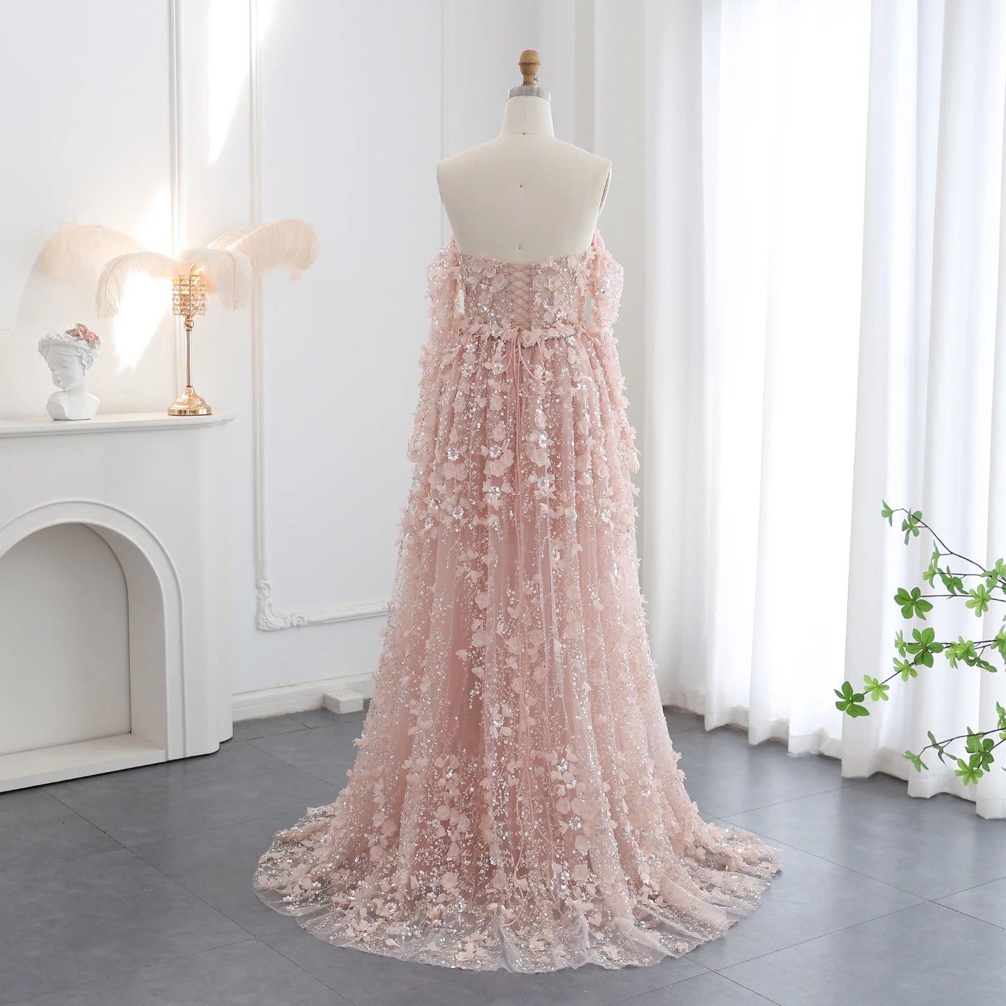 Elegant 3D Floral Evening Dress with Overskirt