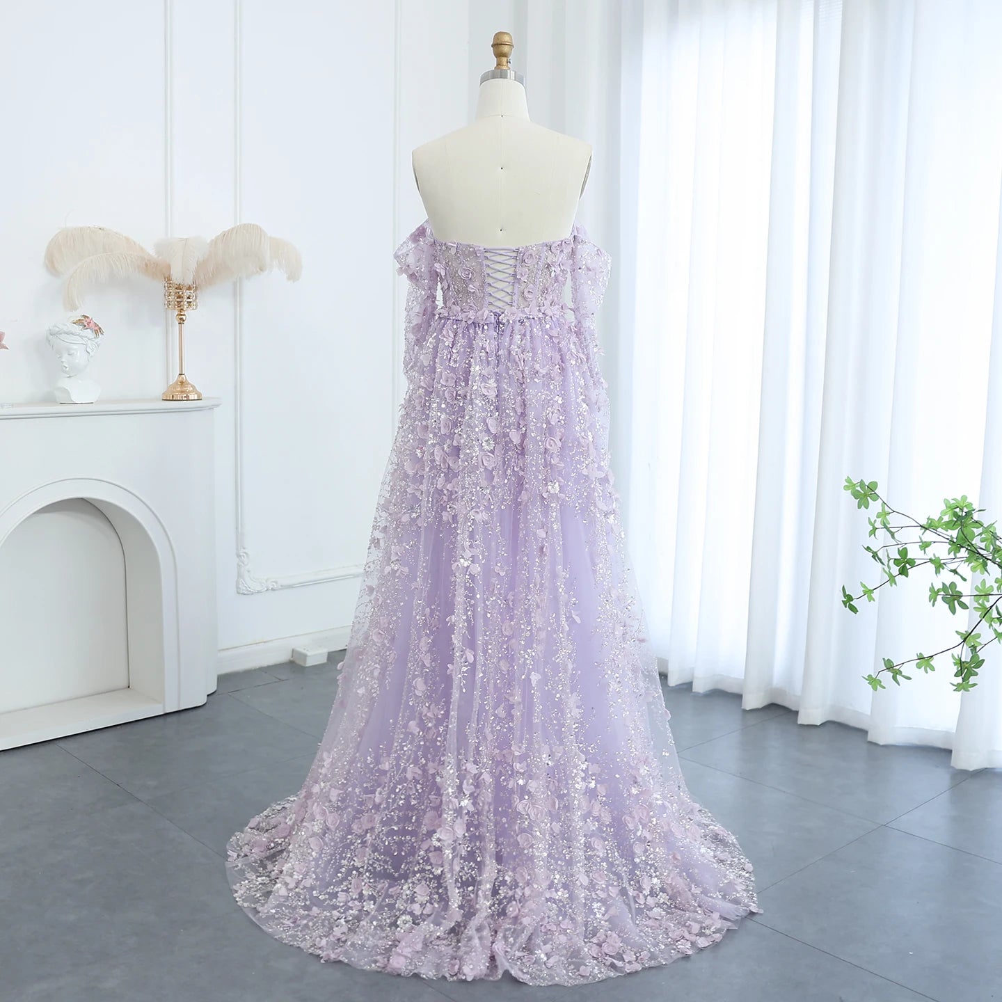 Elegant 3D Floral Evening Dress with Overskirt