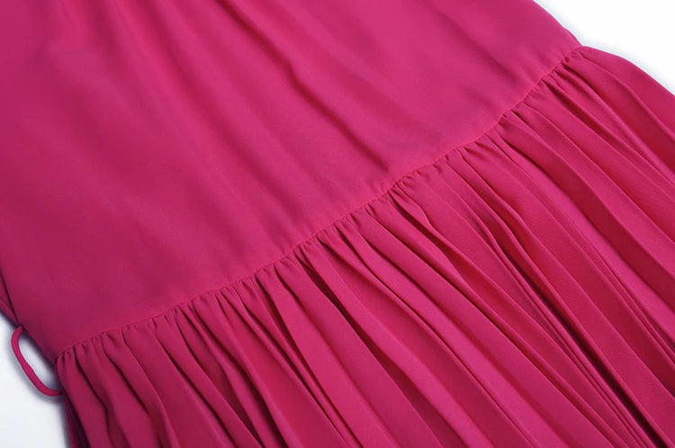 خمر روز الأحمر ثلاثة أرباع الأكمام يزين لؤلؤة الزنانير Ruched فستان طويل