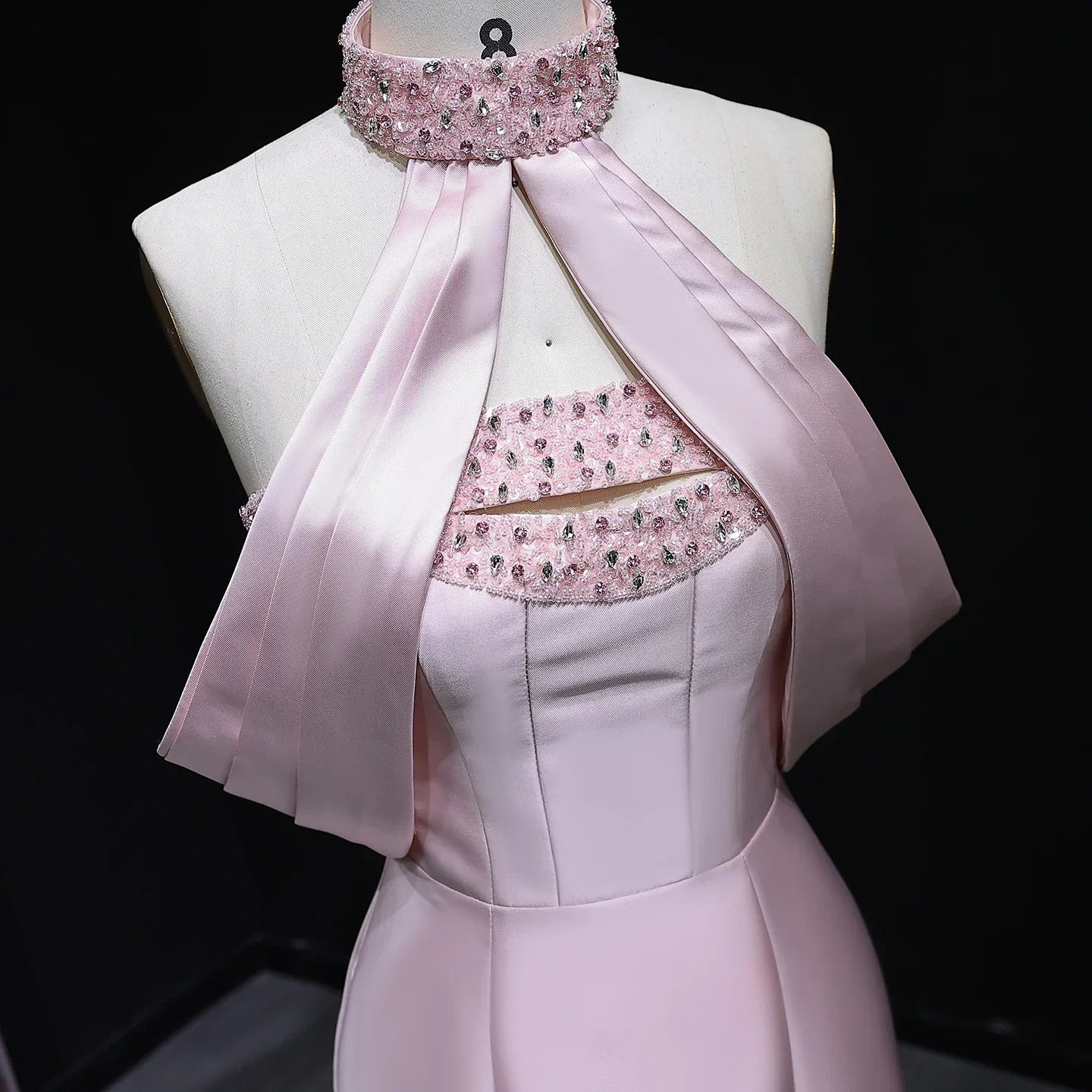 Petunia Pink Off Shoulder Crystal Evening Dress