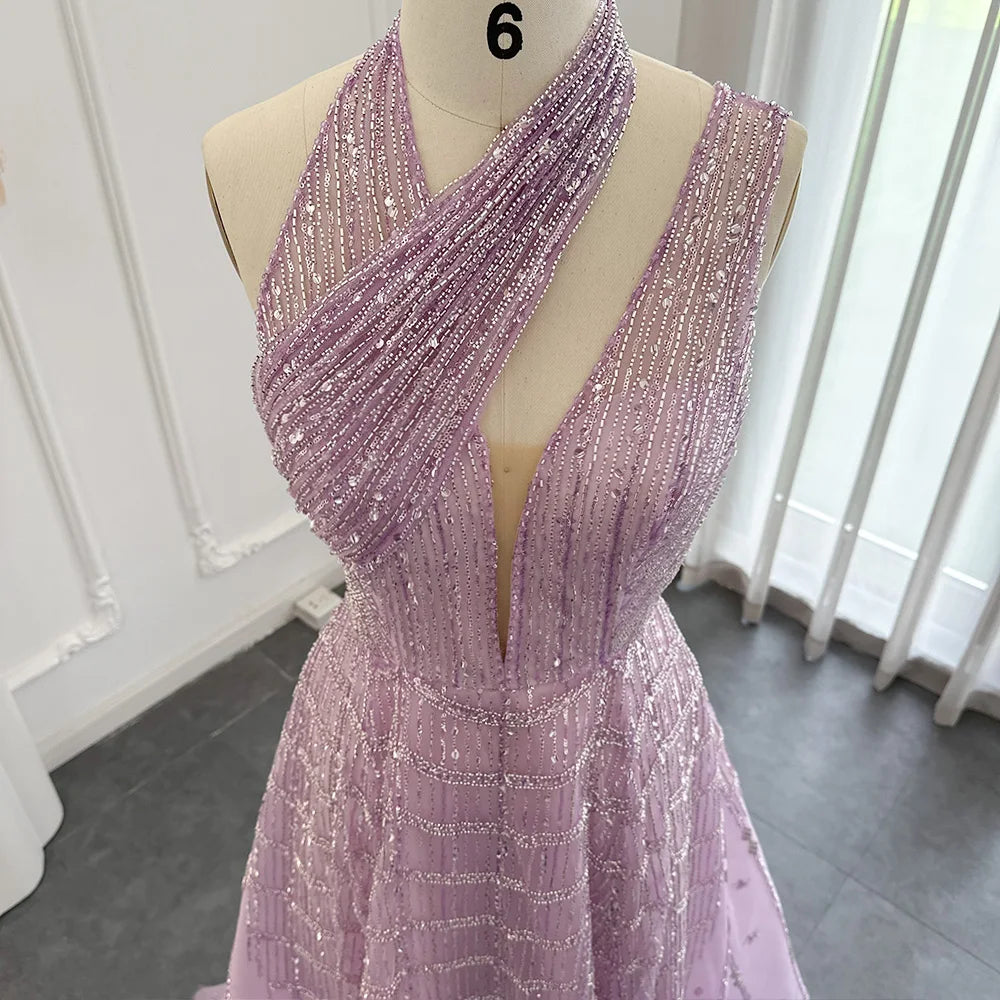 Luxury Beaded Lilac Evening Dress