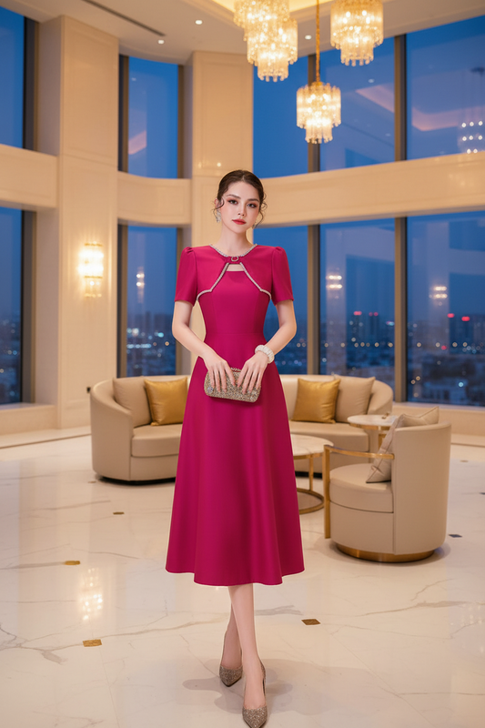 Tara O-Neck Short Sleeve Diamond Dress