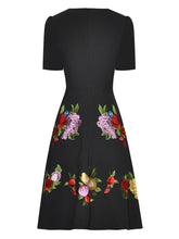Load image into Gallery viewer, Haven V-Neck Short Sleeve Flowers Embroidery Knee-Length Vintage Dress
