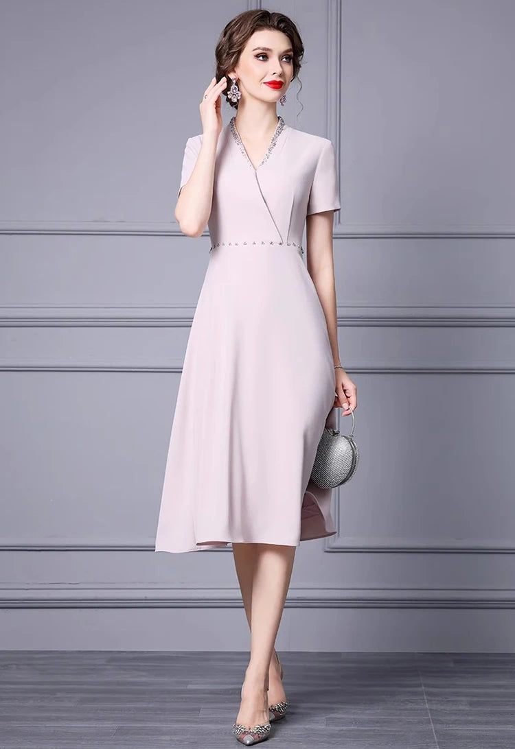 Rory V-Neck Short Sleeved Diamond  Office Lady Dress