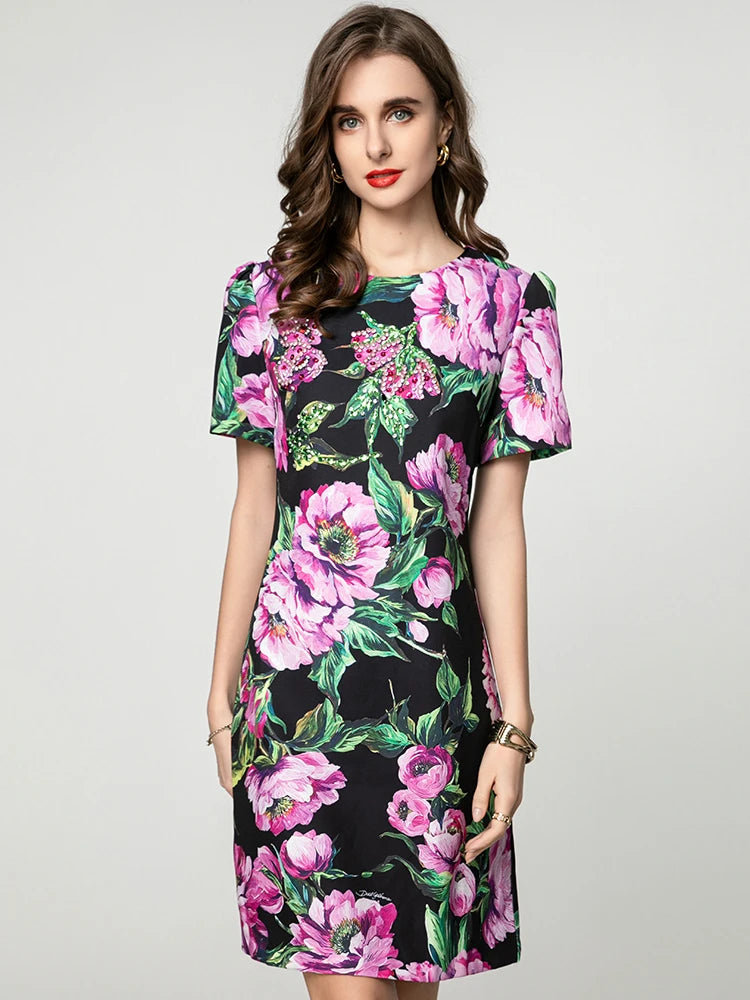 Everett Crystal Diamonds Floral Print Mini Dress