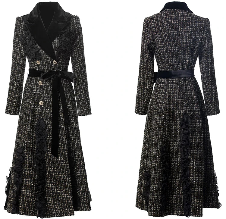 Sally Double Breasted Plaid Tweed Coat