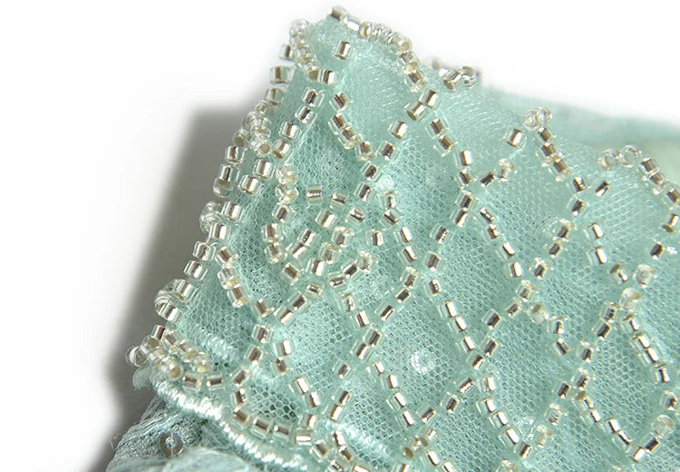 Amelia Beading Sequins Lantern Sleeve Lace Patchwork Jacquard Vintage Dress
