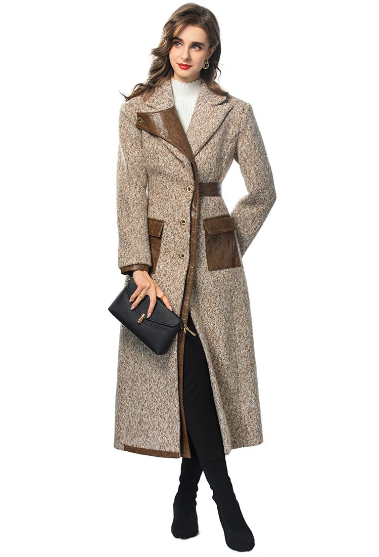 Ariya Vintage  Notched Single-breasted Slim Long Overcoat