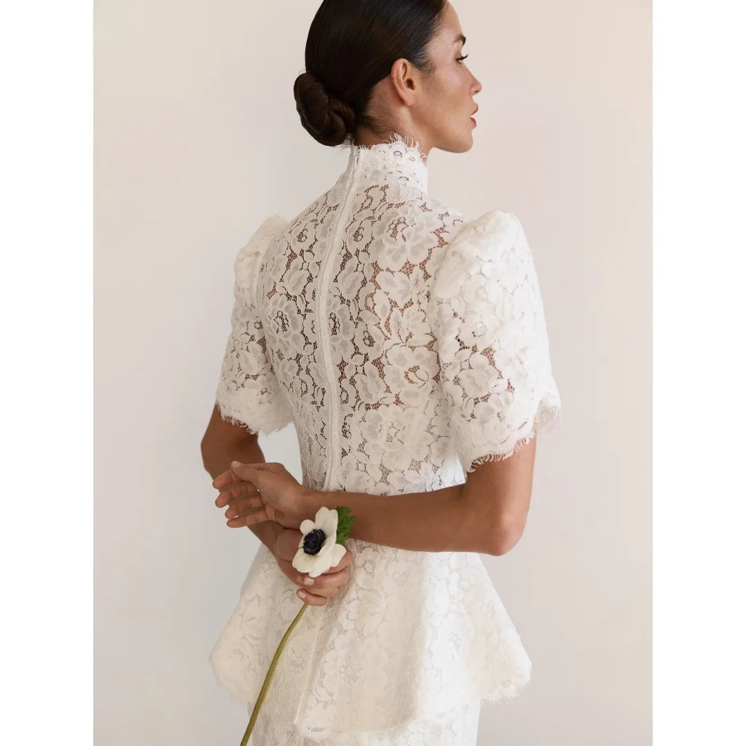 Rebecca Customized High Neck Short Sleeve Prom Dress Floor-Length Dress