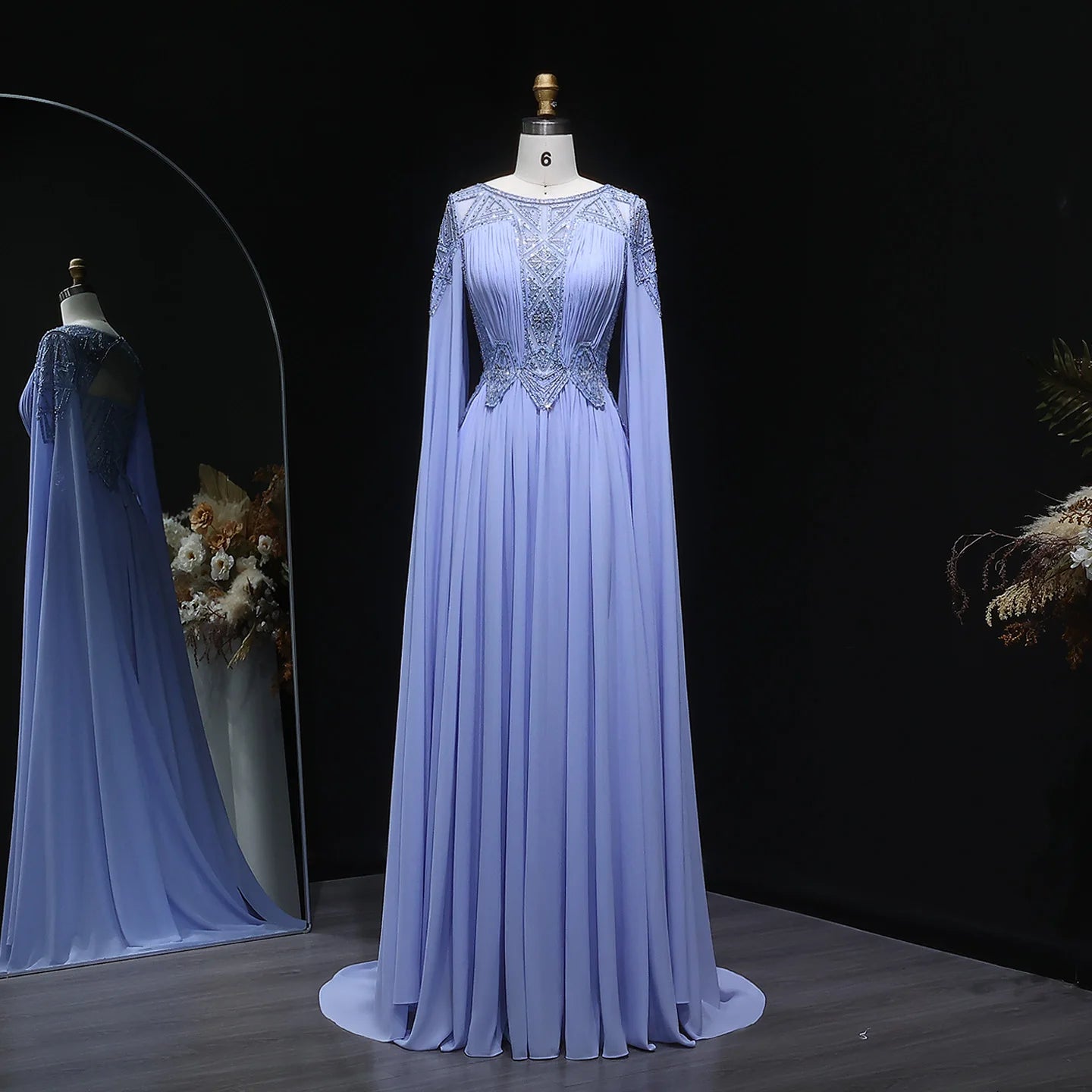 Lei Dubai Luxury Lilac Evening Dress With Cape Sleeves