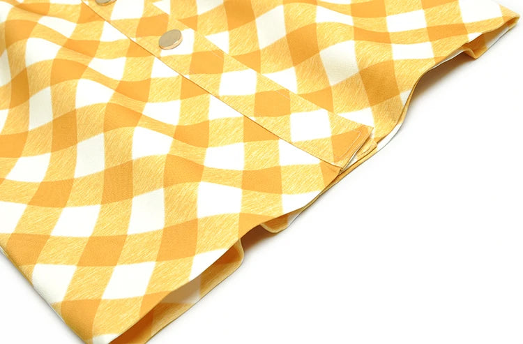 Rylie Röcke Anzug Frauen Drehen-unten Kragen Gelb Hemd + Schmal Schärpen Plaid Röcke Zwei Stücke Set