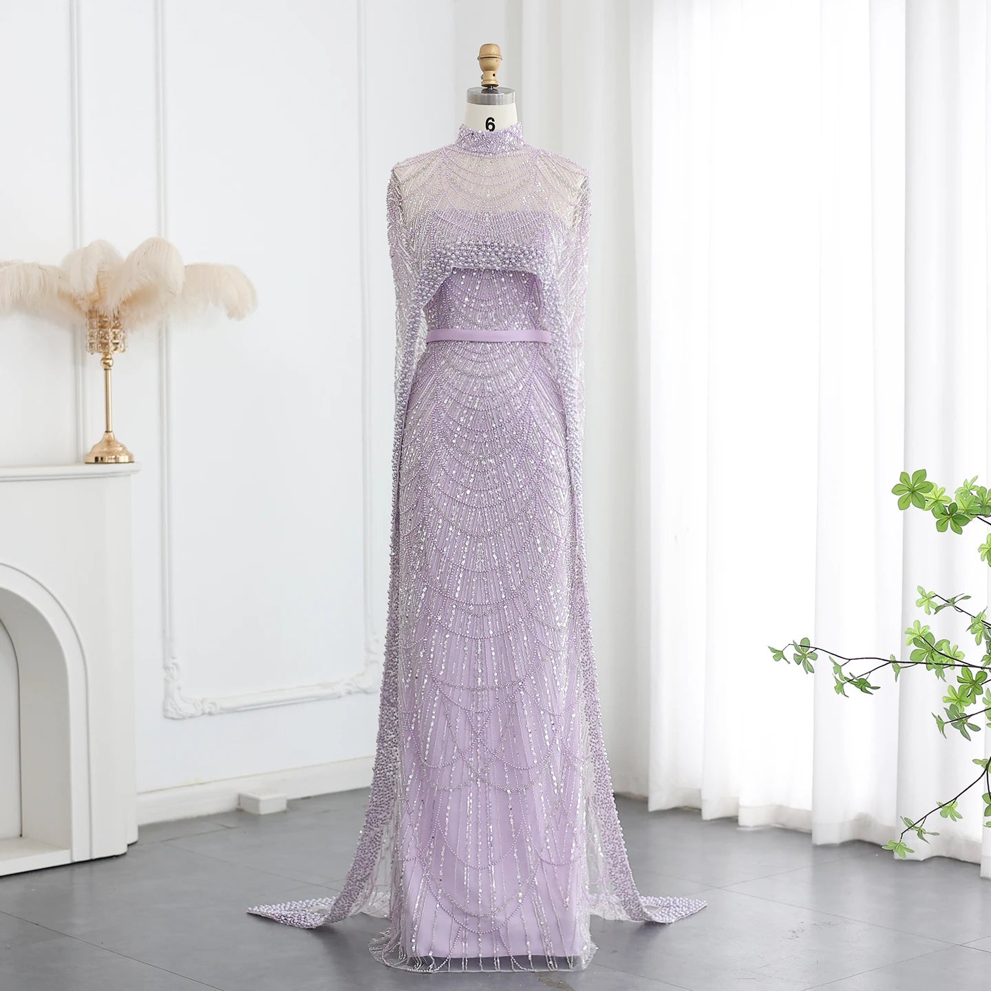 Luxury Pearl  Evening Dress with Cape