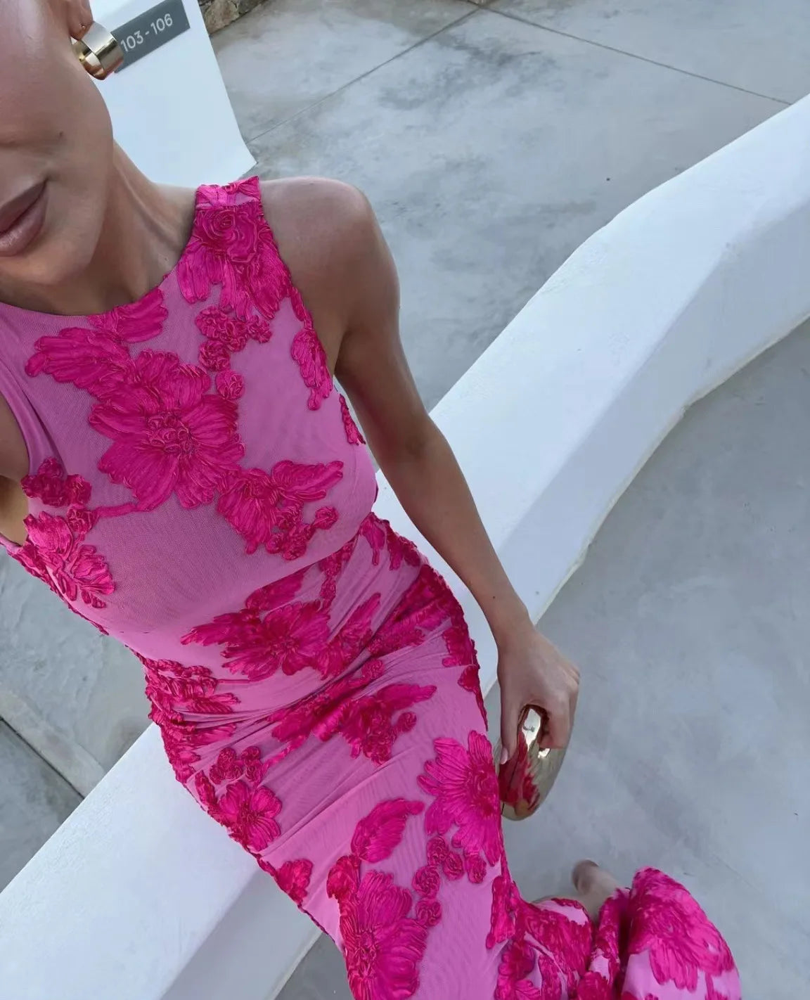Veronica Elegant Women Sleeveless 3d Flowers Party Dress