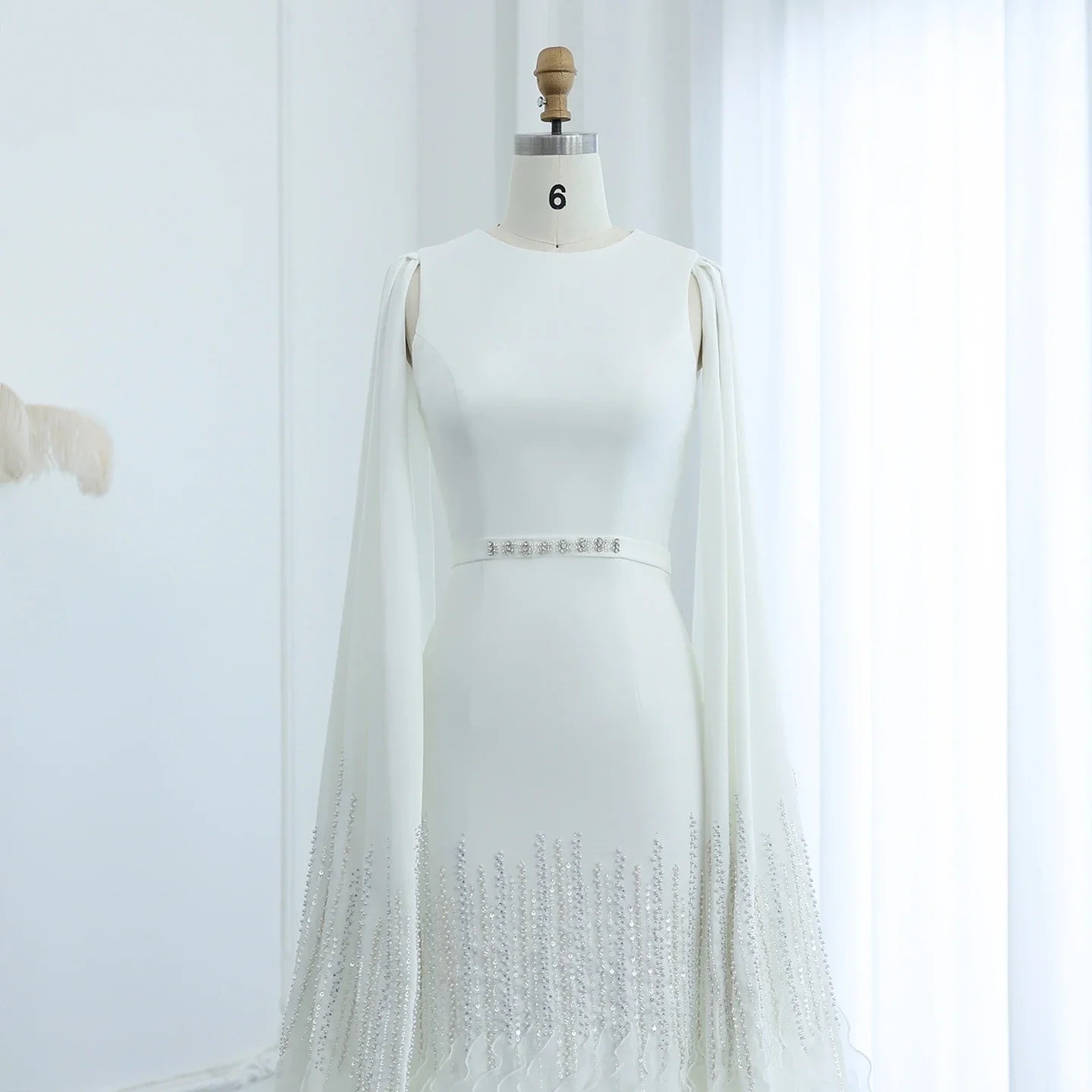 Adelaide White Evening Dresses with Cape Sleeves Tiered Ruffles Women Wedding Party Gown