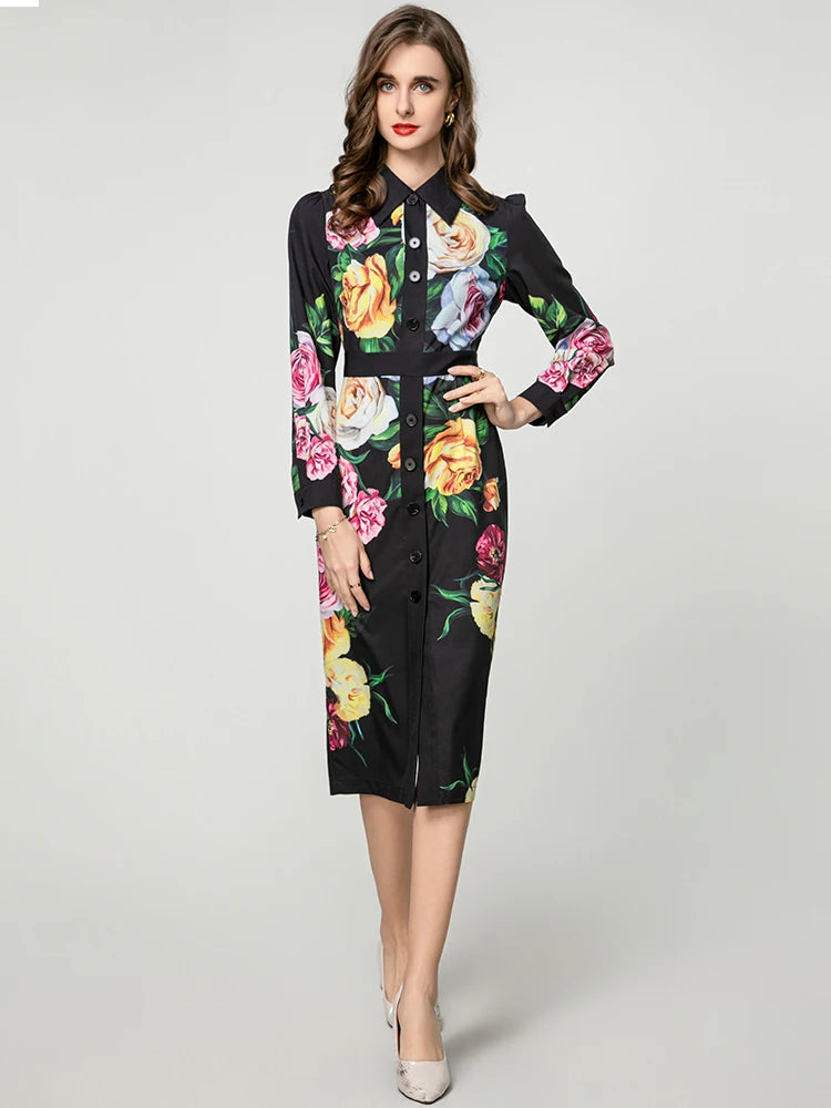 Ava Floral Print  with  Peter Pan Collar  Pencil Dress