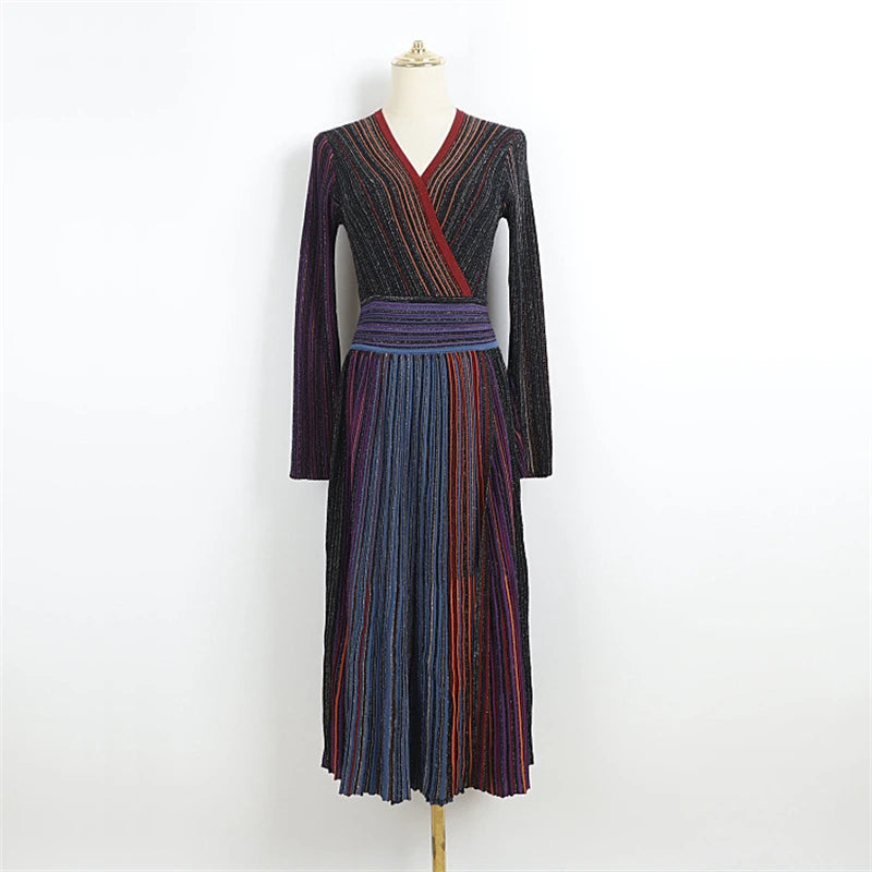 Daphne Rainbow Striped Knitting Dress
