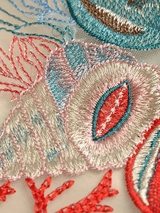 Aila O-Neck Lantern Sleeve Floral Embroidery Elegant Party Mesh Dress