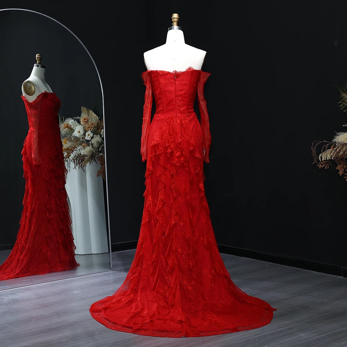 Vela Lace Off Shoulder Evening Dress