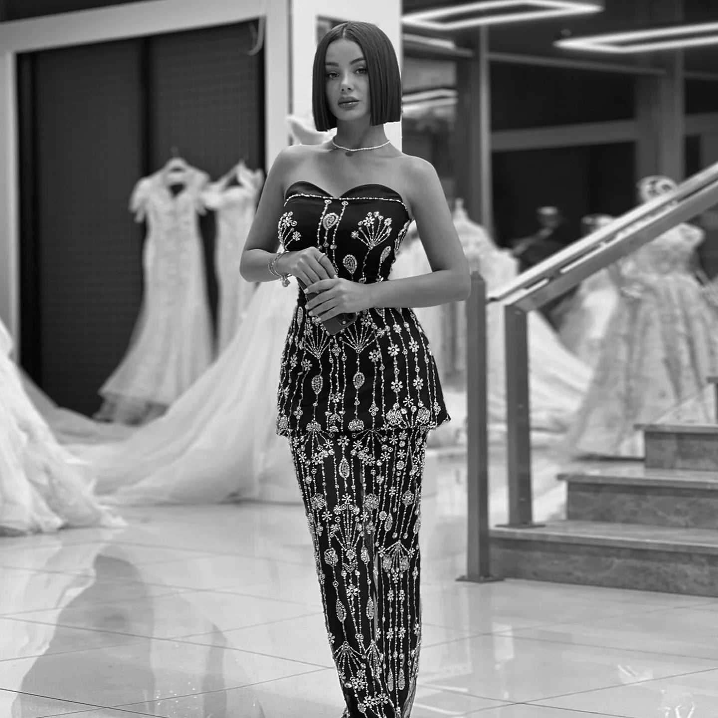 Luanne Elegant Beaded Black 2 Pieces Sweetheart Evening Gown