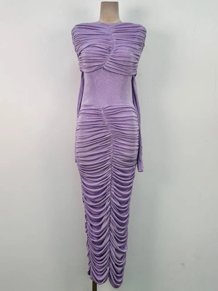 Alissa Pleated Long Sleeve Dress