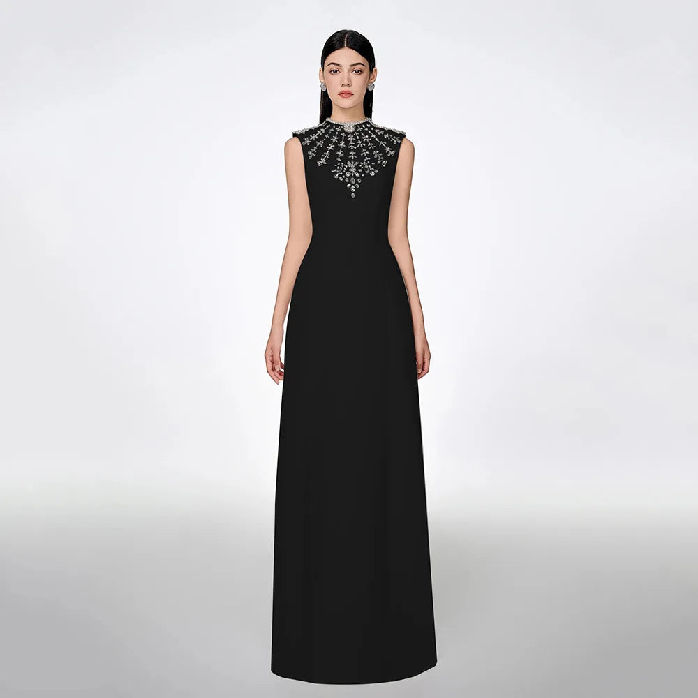 Ramona Splice Round Neck Sleeveless Black Banquet Dress