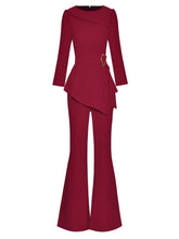 Load image into Gallery viewer, Kira Set Women O-Neck Long Sleeve Belt Tops + Pockets Flare Pants Office Lady Two-piece suit