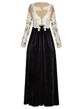 Load image into Gallery viewer, Thalia O-Neck Long Sleeve Mesh Embroidery Appliques Velvet Patchwork Vintage Dress