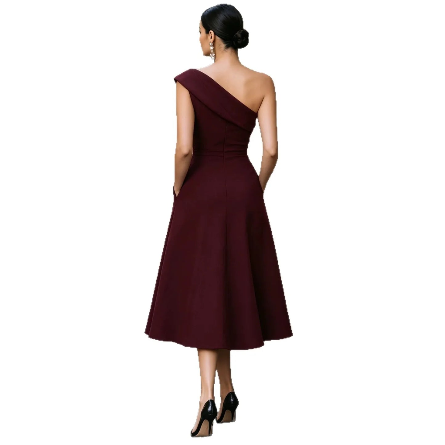 Wenny Off-shoulder Solid Color High Waist Slimming Simple Temperament A-line Skirt