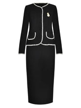 Load image into Gallery viewer, Nelly Autumn Tweed Suit Women O-Neck Long Sleeve Contrasting Colors Coat + Pencil Skirt Office Lady 2-Piece Set