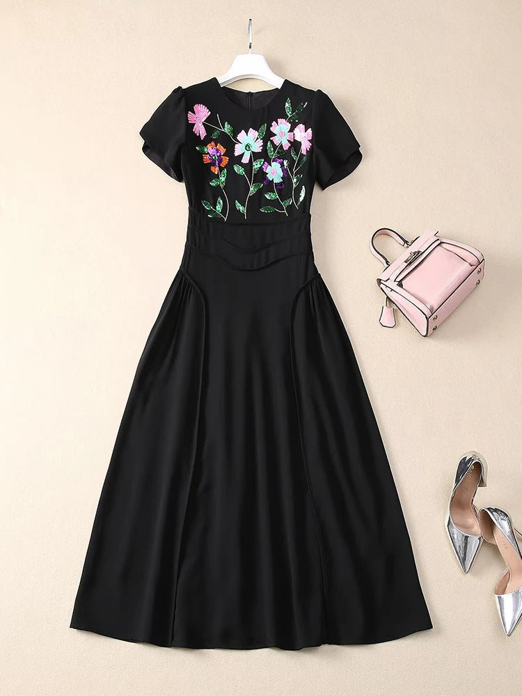 Zinnie O-Neck Short Sleeves Elegant Party Dress