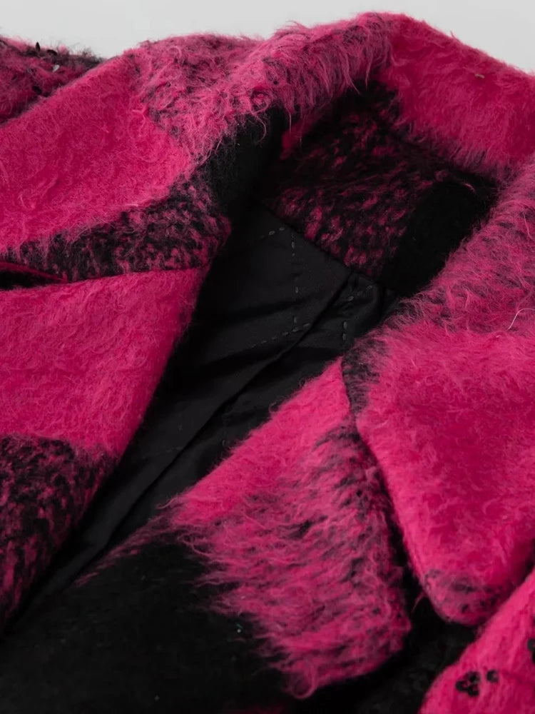 معطف Andi Wool &amp; Blends الترتر للنساء بأكمام طويلة وجيوب وأربطة علوية في الشارع ملابس خارجية بصدر واحد