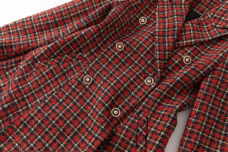 Cameron Double Breasted Red Plaid Tweed Coat