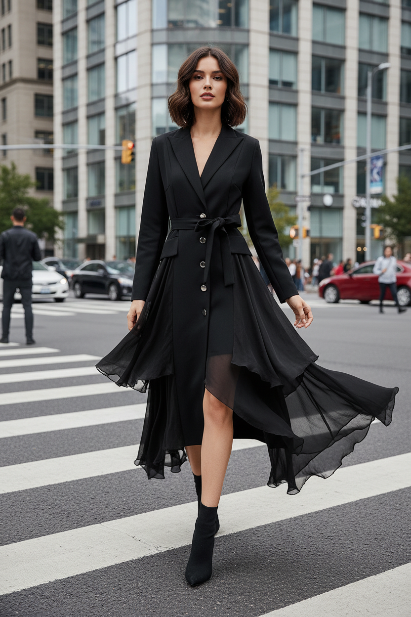 Emily Single Breasted Ruffles Office Lady Lace-up Outerwear