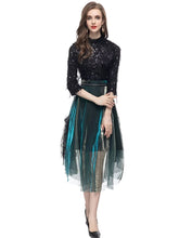 Load image into Gallery viewer, Dolores Half Sleeve Tassel Sequins Tops+Mesh Skirt High Street Two Pieces Set