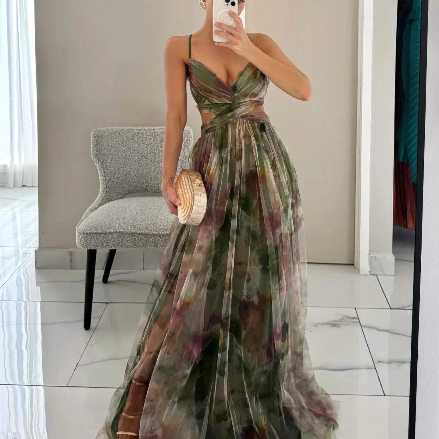 Terry Strapl Evening Dr Casual Par Holiday Long Skirt with Print High Waist