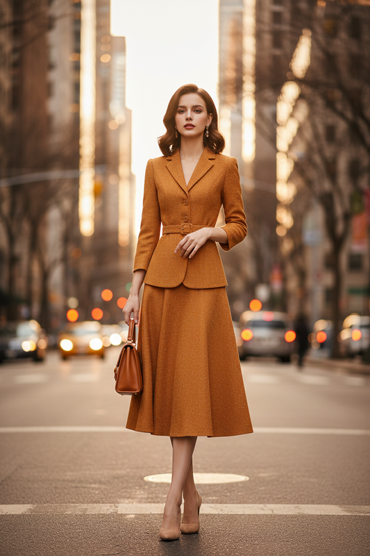 Bexley Single Breasted Sashes Coat + Skirt Office Lady 2 piece Set