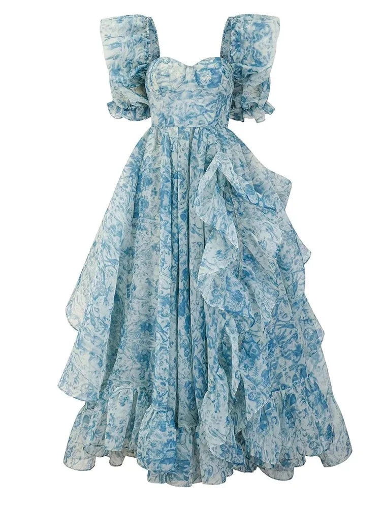 Mathilda Square Collar Short Sleeve High Waist Elegant Dress