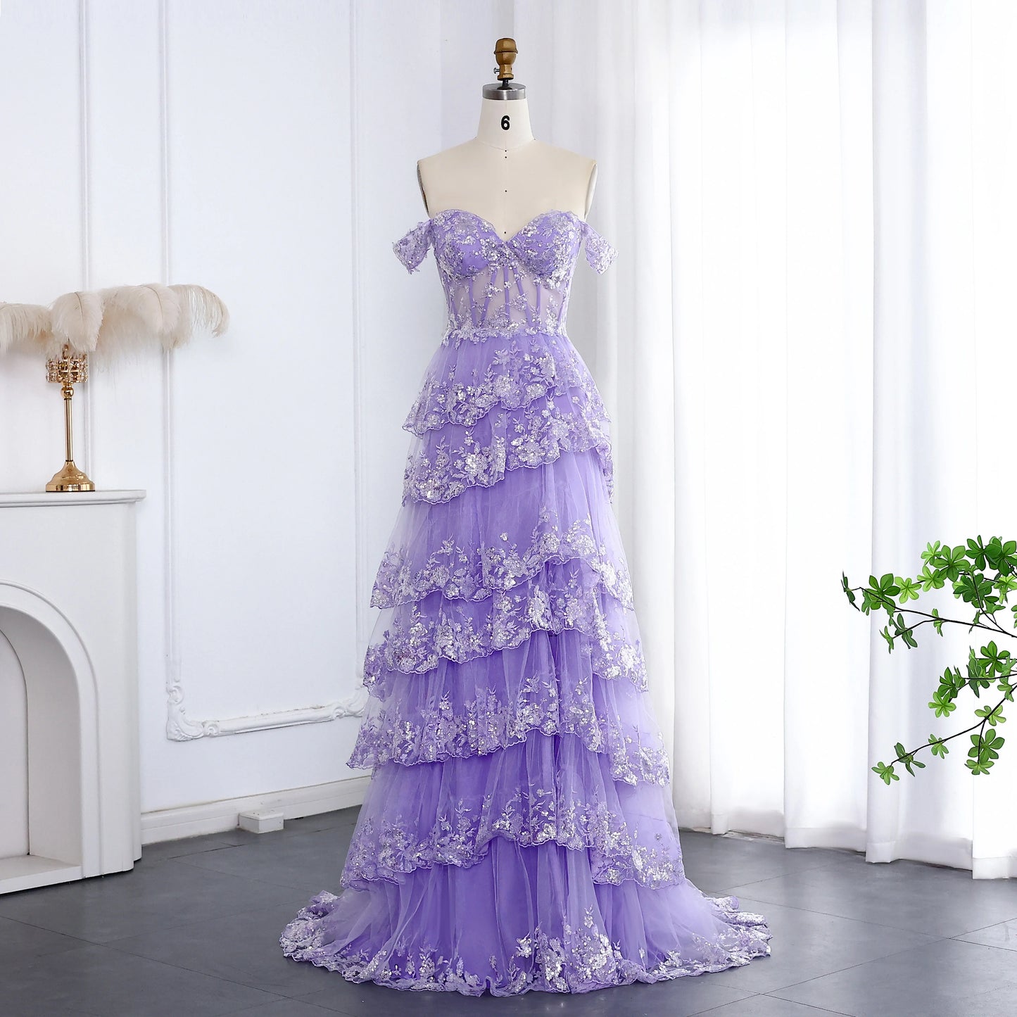 Myla Stunning Gold Tiered Ruffles Corset Sheer Prom Dress VanillaStyle Myla Stunning Gold Tiered Ruffles Corset Sheer Prom Dress VanillaStyle